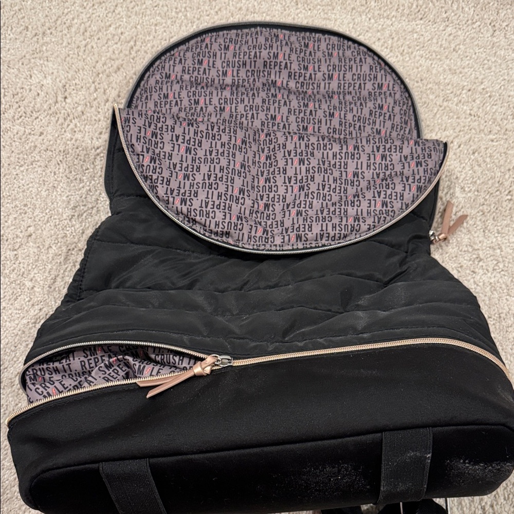 Stella & Dot Black Backpack with shoe pocket and straps for yoga mat